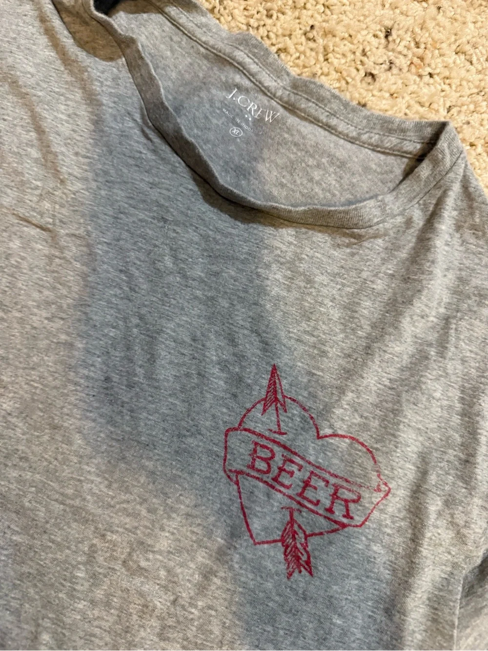 J. Crew Gray Short-Sleeve Tee with Red Heart 'Beer' Graphic